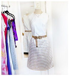 [ VINTAGE ] Ivory & Metallic Striped Dress